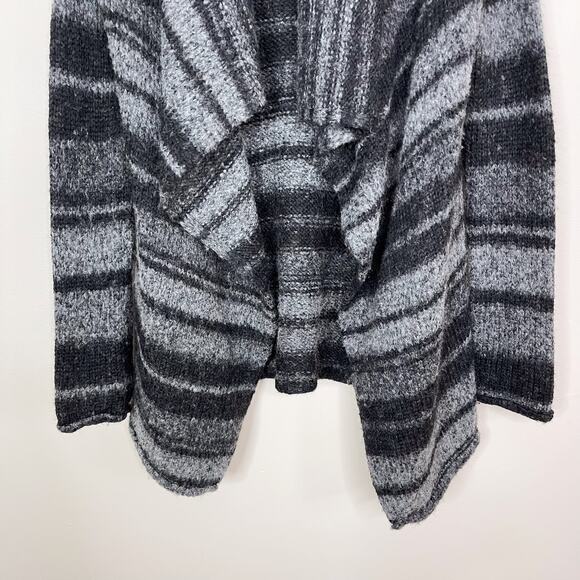 360 Cashmere Striped Drape Front Cardigan Sweater Black Gray XSmall Wool Blend - Picture 4 of 10
